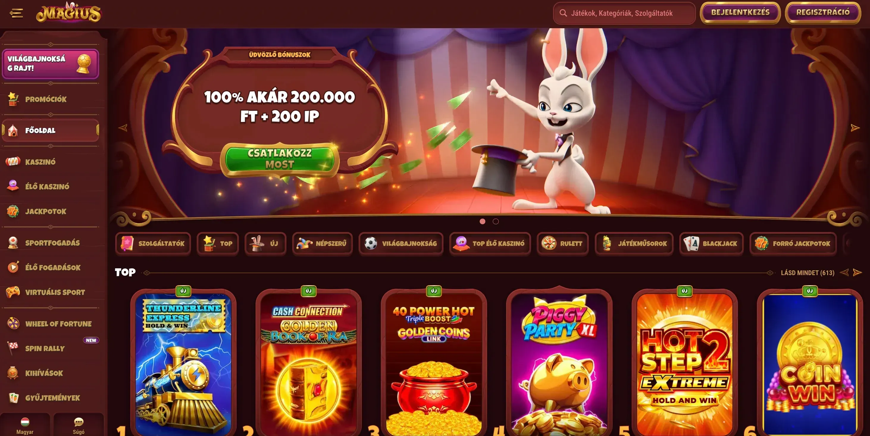 A Magius casino honlapja